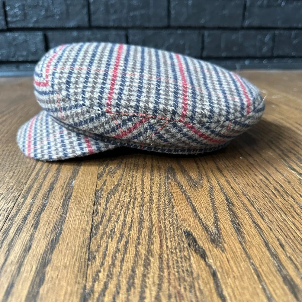Brixton Fiddler Greek Fisherman Hat Plaid Cotton Newsboy Cap Brown Blue Small